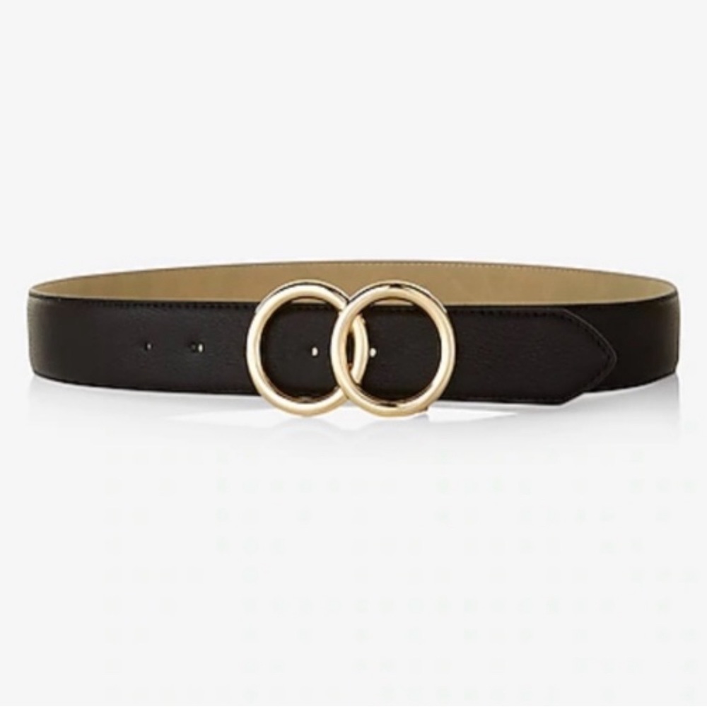 NEW Express Black Double O-Ring Leather Belt with Gold Hardware in Size XSmall